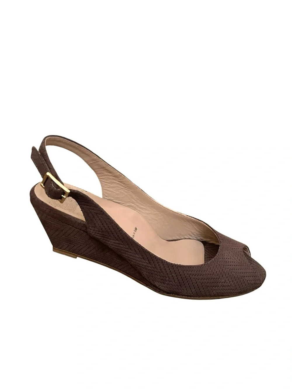 RON WHITE Brown Slingback Peep-Toe Wedge - Women's Comfortable Summer Shoe 37